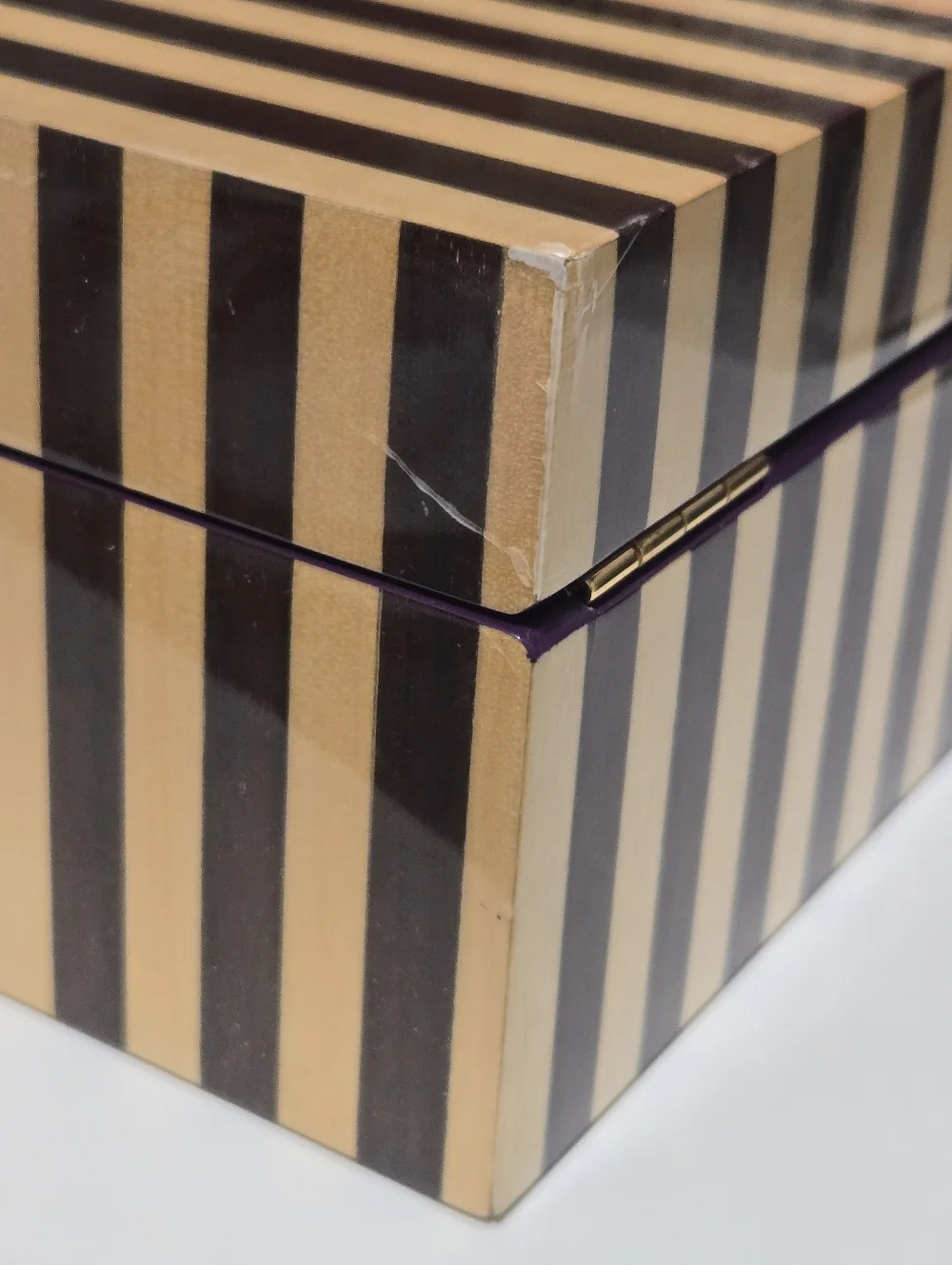 Vintage Henri Bendel Wood Brown Stripes Jewelry Organizer Storage Box